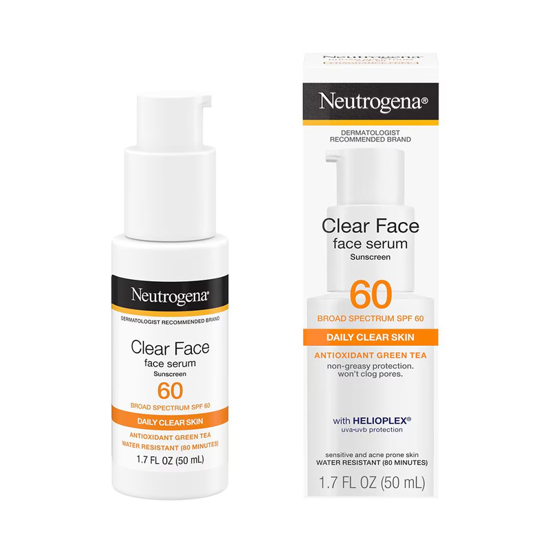 Neutrogena Clear Face Serum Sunscreen SPF 60+ 50ml | Authentic | Color World Neutrogena Clear Face Serum Sunscreen with Green Tea SPF 60+ 50ml - Image 1