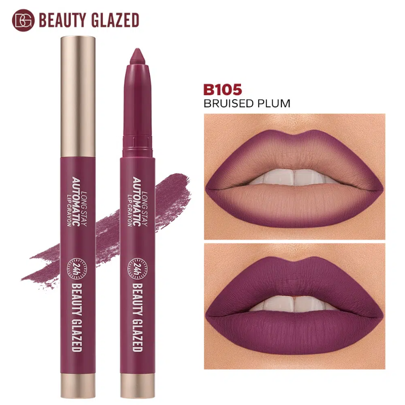 Beauty Glazed Long Stay Matte Lip Crayon | Authentic | Color World Beauty Glazed Long Stay Automatic Lip Crayon Matte Finish B105 Bruised Plum - Image 1