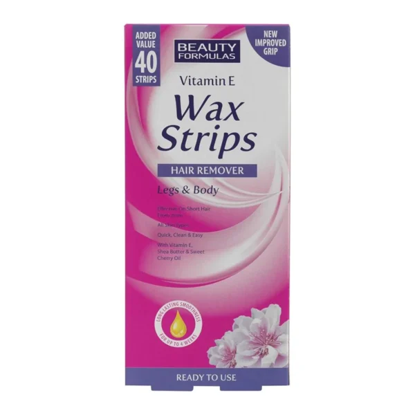 Beauty Formulas Vitamin E Hair Remover Wax Strips For Legs & Body – 40 Strips