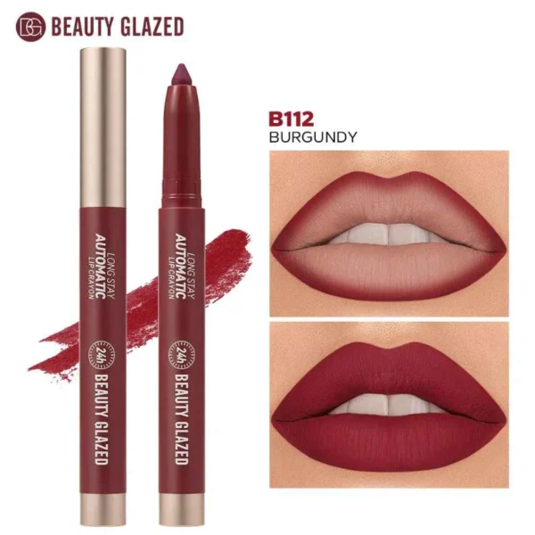 Beauty Glazed Long Stay Automatic Lip Crayon Matte Finish B112 Burgundy